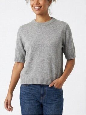 Pistache Grey Fine Knit Short Sleeve Crewneck Sweater Made in Italy - XL 561